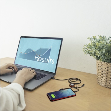 Logotrade Geschäftsgeschenke das Foto: SCX.design C36 3-in-1 rPET erweitertes Ladekabel mit Leuchtlogo in rundem Bambusgehäuse