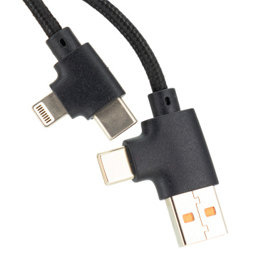 Logotrade Werbeartikel das Foto: 4in1 langes Holzkabel mit elighted Logo zum Gravieren