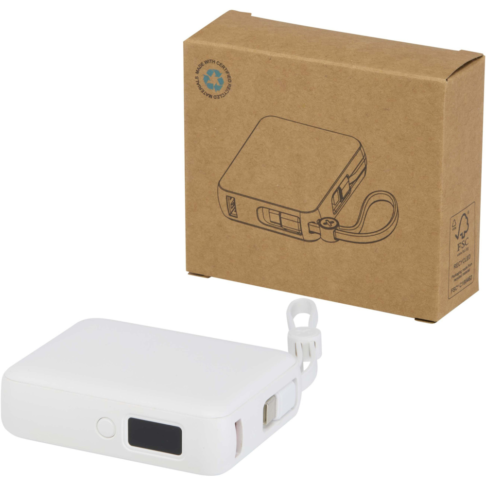 Logotrade Geschäftsgeschenke das Foto: Acrux 35 W 10.000 mAh Tablet Powerbank mit integriertem Typ-C-Kabel aus recyceltem Kunststoff