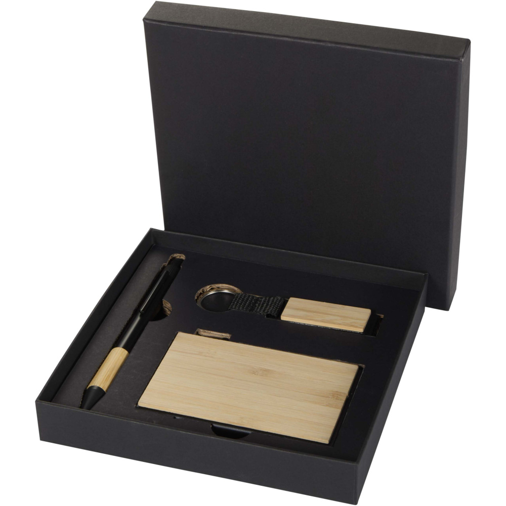 Logotrade Logogeschenke das Foto: Minka Set mit Kugelschreiber aus RCS Recycling-Aluminium, Schlüsselanhänger und RFID-Kartenhalter