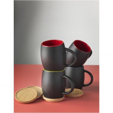 Logo trade promotional merchandise image of: Hearth 400 ml ceramic mug with wooden coaster