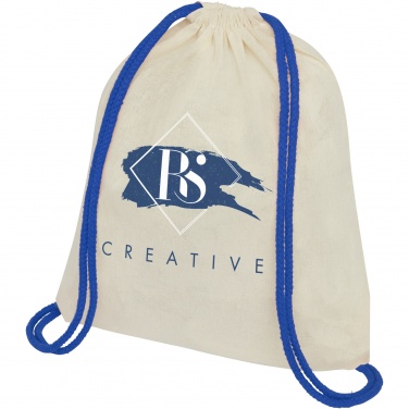 Logo trade business gift photo of: Oregon 100 g/m² cotton drawstring bag with coloured cords 5L