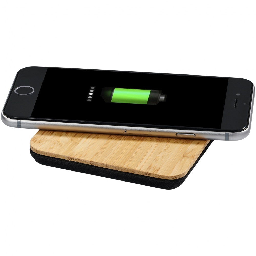 Logo trade advertising products image of: Leaf 5W bamboo and fabric wireless charging pad