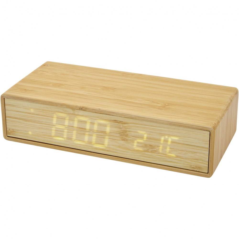 Logo trade promotional gift photo of: Minata bamboo wireless charger with clock