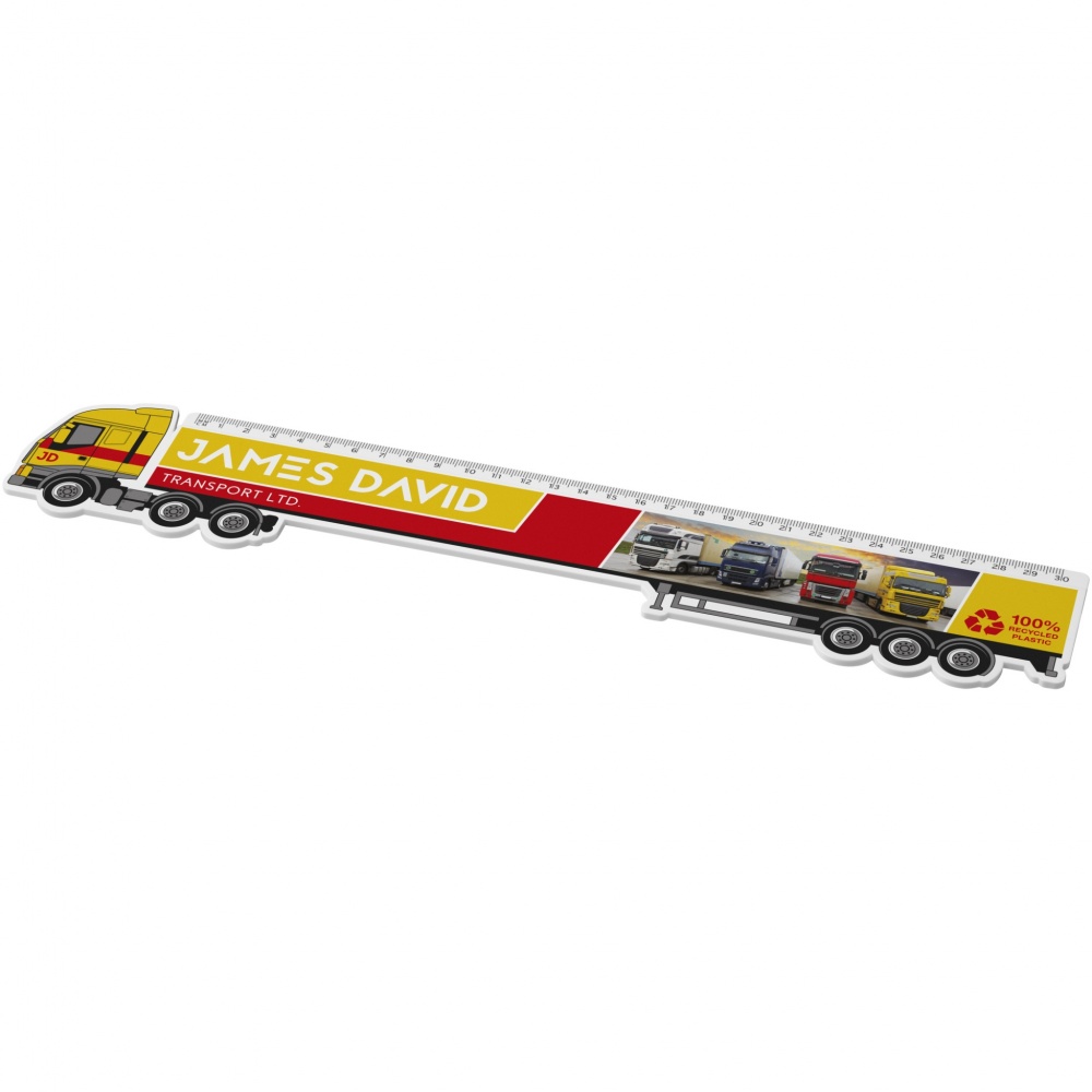 Logotrade promotional item image of: Tait 30cm lorry-shaped recycled plastic ruler