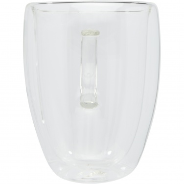 Logo trade promotional giveaways image of: Manti 2-piece 350 ml double-wall glass cup with bamboo coaster 
