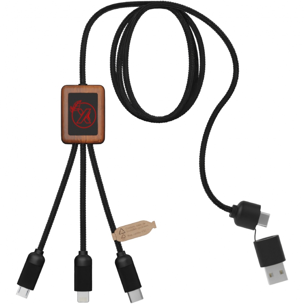 Logotrade promotional giveaway picture of: SCX.design C38 5-in-1 rPET light-up logo charging cable with squared wooden casing