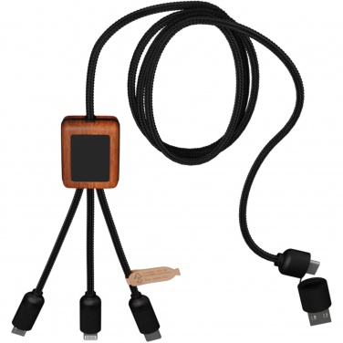 Logotrade corporate gifts photo of: SCX.design C38 5-in-1 rPET light-up logo charging cable with squared wooden casing