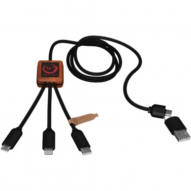 Logotrade promotional product picture of: SCX.design C38 5-in-1 rPET light-up logo charging cable with squared wooden casing