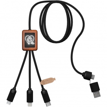 Logo trade promotional items picture of: SCX.design C38 5-in-1 rPET light-up logo charging cable with squared wooden casing