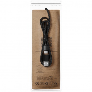 Logo trade promotional item photo of: SCX.design C37 5-in-1 rPET light-up logo charging cable with round wooden casing