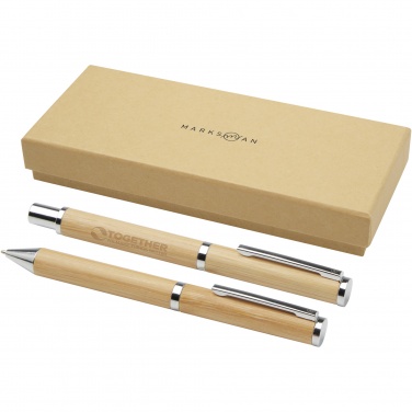 Logo trade corporate gift photo of: Apolys bamboo ballpoint and rollerball pen gift set 