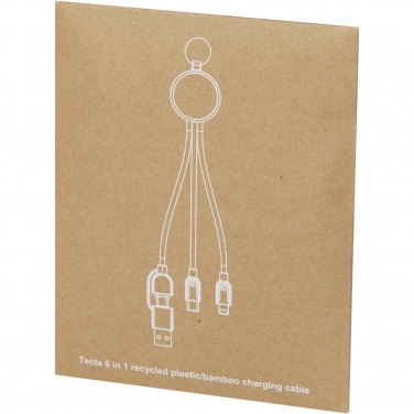 Logo trade promotional giveaway photo of: Tecta 6-in-1 recycled plastic/bamboo charging cable with keyring