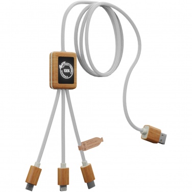 Logo trade promotional items picture of: SCX.design C39 3-in-1 rPET light-up logo charging cable with squared bamboo casing