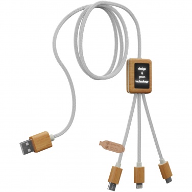 Logotrade promotional product image of: SCX.design C39 3-in-1 rPET light-up logo charging cable with squared bamboo casing
