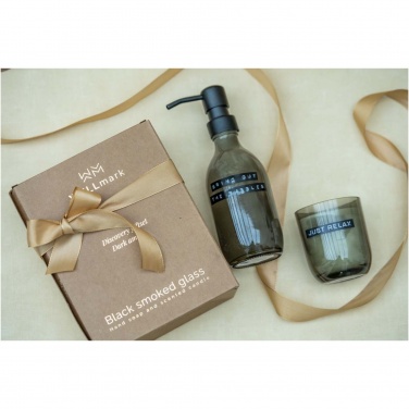 Logotrade promotional giveaways photo of: Wellmark Discovery 200 ml hand soap dispenser and 150 g scented candle set - dark amber fragrance