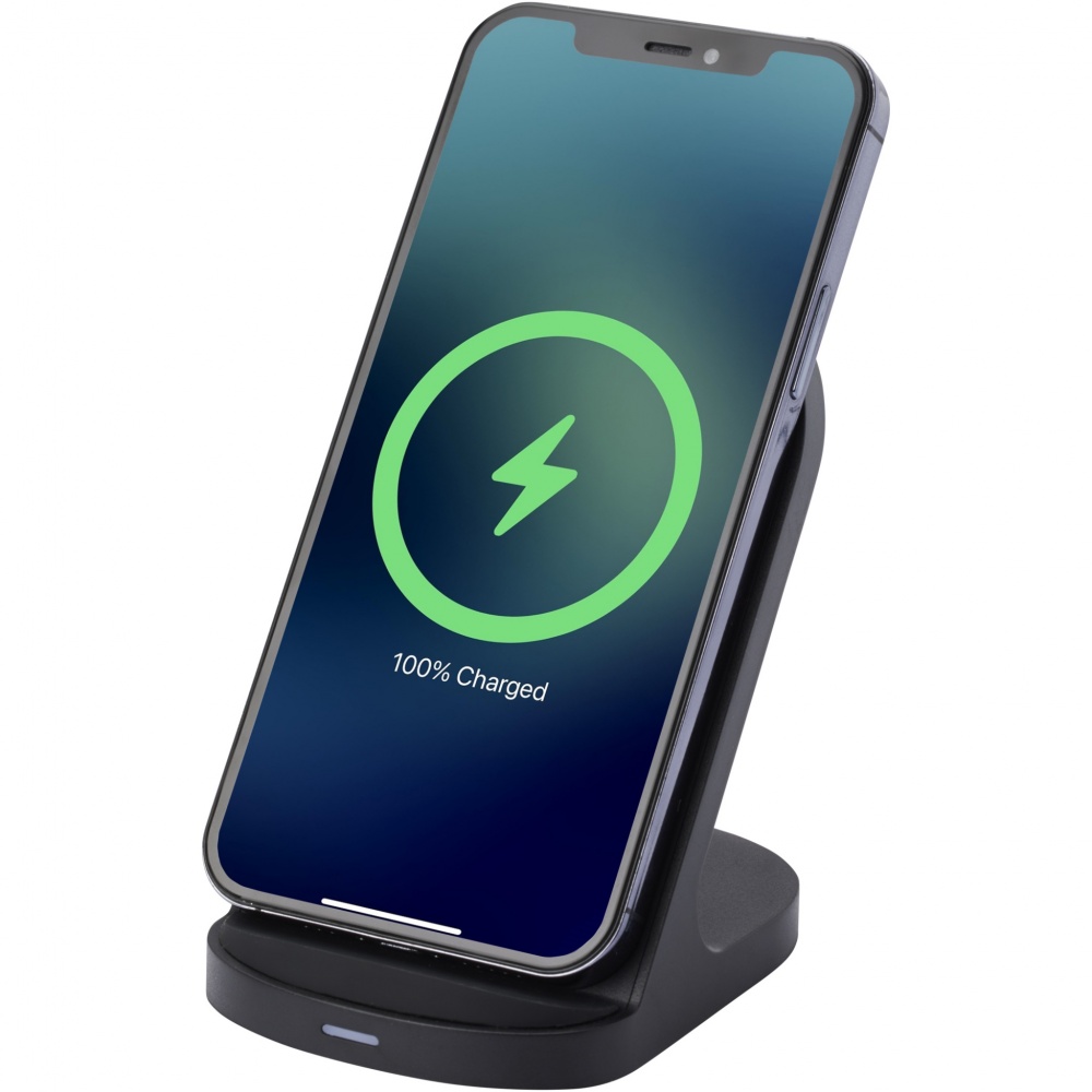 Logotrade promotional merchandise image of: Loop 15W dual coil RCS recycled plastic wireless charging stand