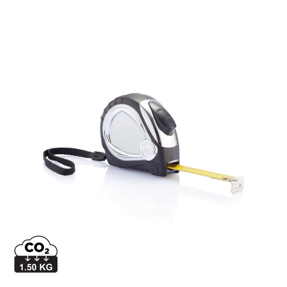 Logo trade promotional giveaways picture of: Chrome plated auto stop tape measure