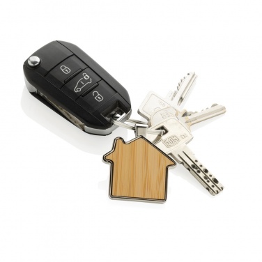 Logo trade promotional merchandise photo of: RCS recycled zinc alloy house keychain with bamboo