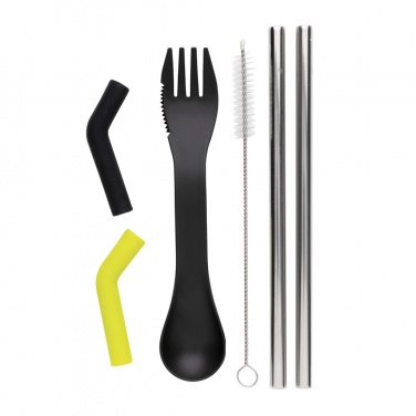 Logo trade corporate gift photo of: Tierra 2pcs straw and cutlery set in pouch