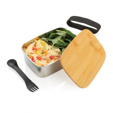 Logotrade promotional item image of: Stainless steel lunchbox with bamboo lid and spork