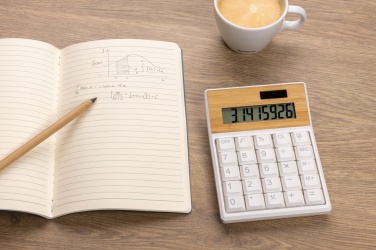 Logo trade promotional giveaway photo of: Utah RCS recycled plastic and  bamboo calculator
