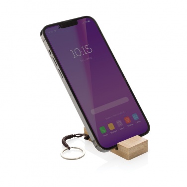 Logo trade promotional products image of: Standkey bamboo keychain phone stand