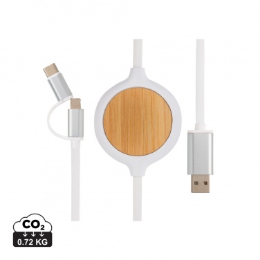 Logo trade promotional merchandise image of: 3-in-1 cable with 5W bamboo wireless charger