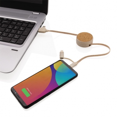 Logo trade advertising products picture of: Cork and Wheat 6-in-1 retractable cable