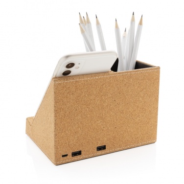 Logo trade promotional merchandise photo of: Cork pen holder and 5W wireless charger