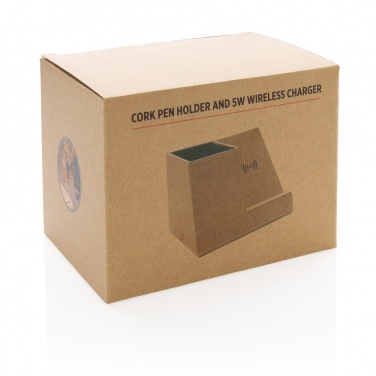 Logo trade corporate gifts picture of: Cork pen holder and 5W wireless charger
