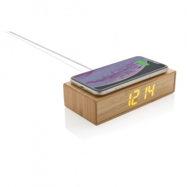 Logo trade business gift photo of: Bamboo alarm clock with 5W wireless charger