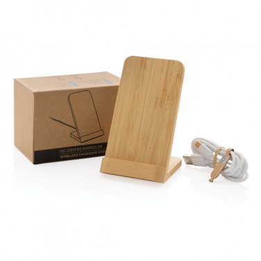 Logo trade promotional giveaway photo of: Bamboo 5W wireless charging stand