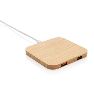 Logo trade promotional gifts picture of: Bamboo 10W wireless charger with USB