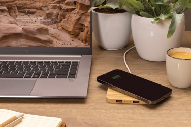 Logo trade promotional product photo of: Bamboo 10W wireless charger with USB