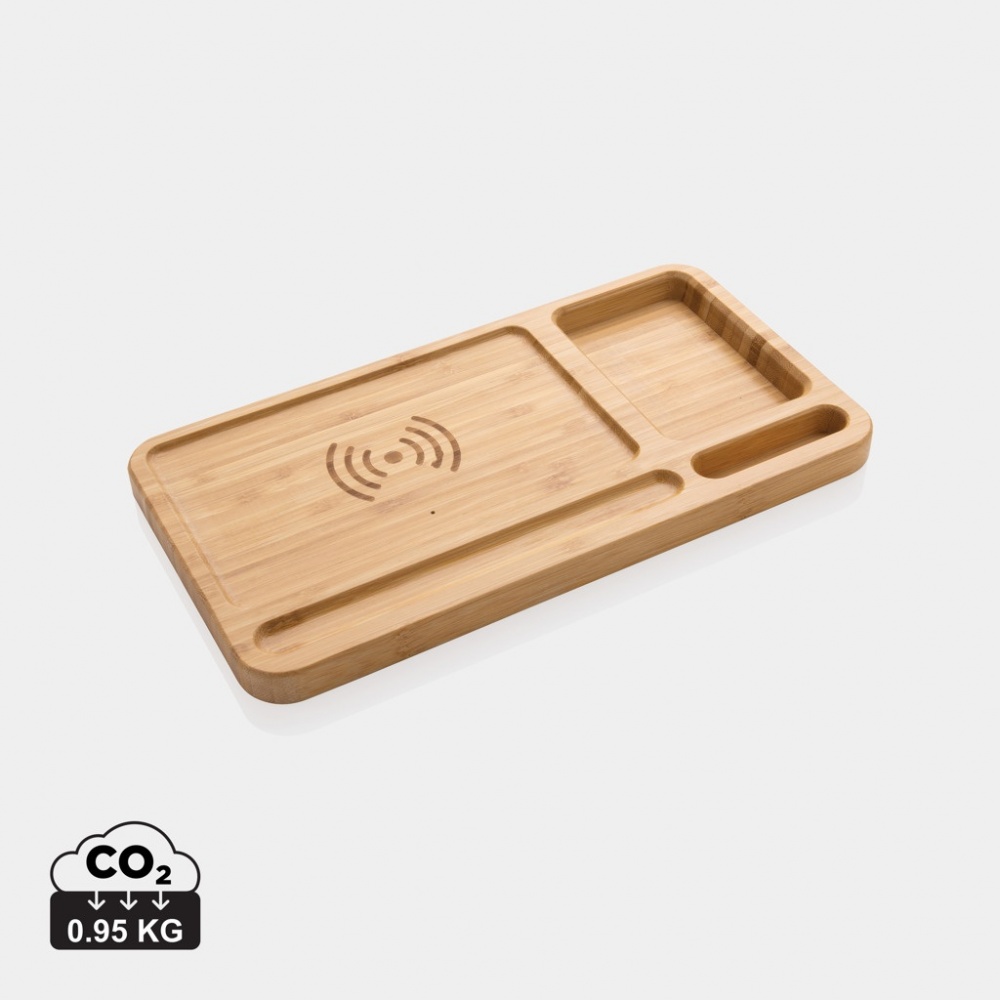 Logotrade promotional merchandise photo of: Bamboo desk organiser 10W wireless charger