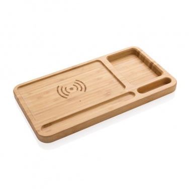 Logo trade advertising products picture of: Bamboo desk organiser 10W wireless charger