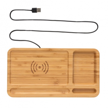 Logo trade promotional products picture of: Bamboo desk organiser 10W wireless charger