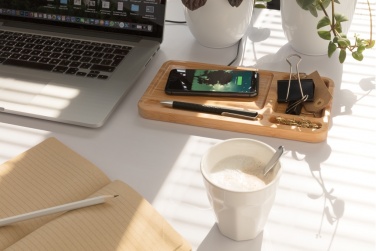 Logo trade advertising product photo of: Bamboo desk organiser 10W wireless charger