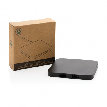 Logo trade advertising products image of: RCS recycled plastic 10W Wireless charger with USB Ports
