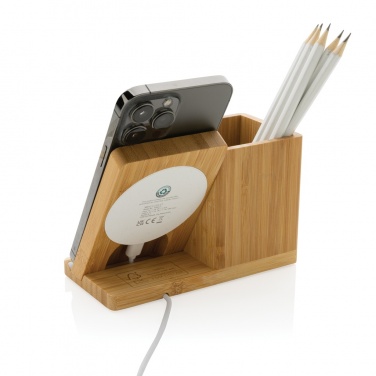 Logo trade promotional merchandise image of: Calgary bamboo 10W wireless charger