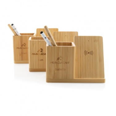 Logo trade business gifts image of: Calgary bamboo 10W wireless charger