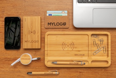 Logo trade promotional items picture of: Bamboo desk organiser 5W wireless charger