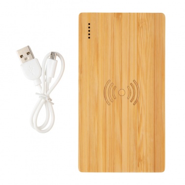 Logo trade promotional item photo of: Bamboo 4.000 mAh wireless 5W Powerbank