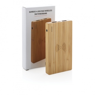 Logo trade advertising products image of: Bamboo 4.000 mAh wireless 5W Powerbank