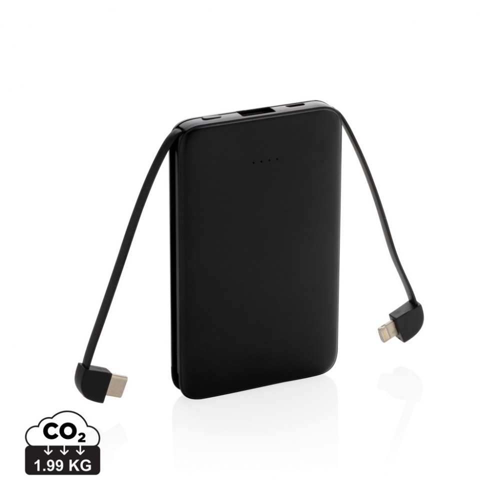 Logotrade promotional item picture of: 5.000 mAh Pocket Powerbank with integrated cables