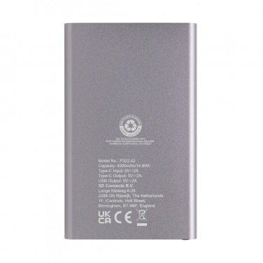 Logotrade promotional item picture of: RCS recycled plastic/aluminum 4000 mah powerbank with type C