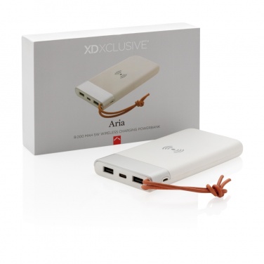 Logo trade promotional gifts picture of: Aria 8.000 mAh 5W wireless charging powerbank