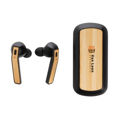 Logo trade business gifts image of: Bamboo Free Flow TWS earbuds in case