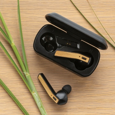 Logo trade promotional merchandise photo of: Bamboo Free Flow TWS earbuds in case